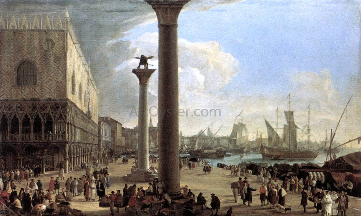 Luca Carlevaris The Wharf, Looking toward the Doge's Palace - Canvas Print