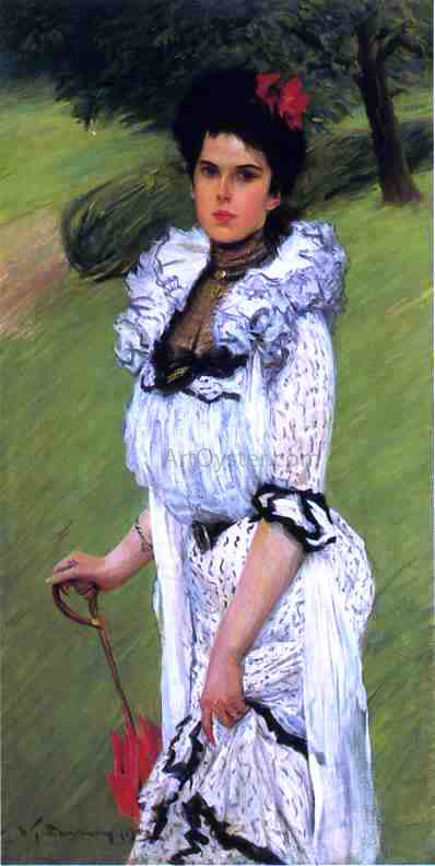 William Thomas Smedley The White Dress: Portrait of a Young Woman in a Park - Canvas Print