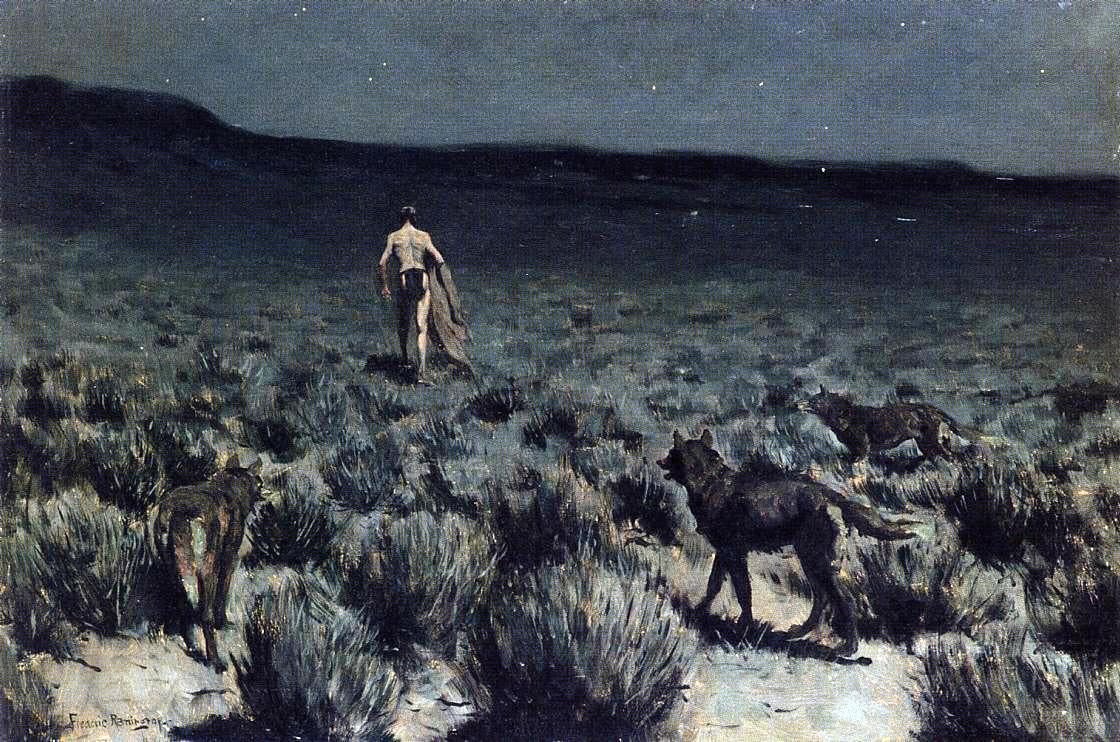 Frederic Remington The Wolves Sniffed Along on the Trail, but Came No Closer - Canvas Print