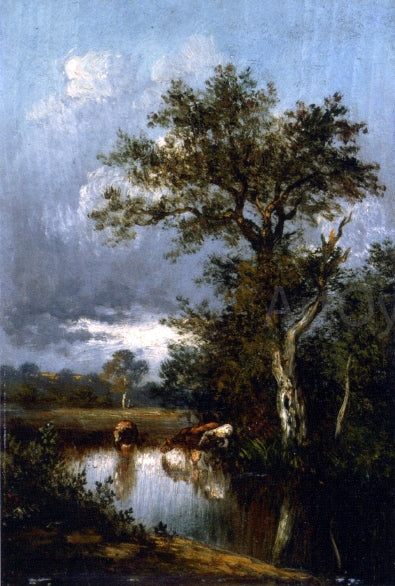 Jules Dupre Three Cows at a Watering Hole - Canvas Print