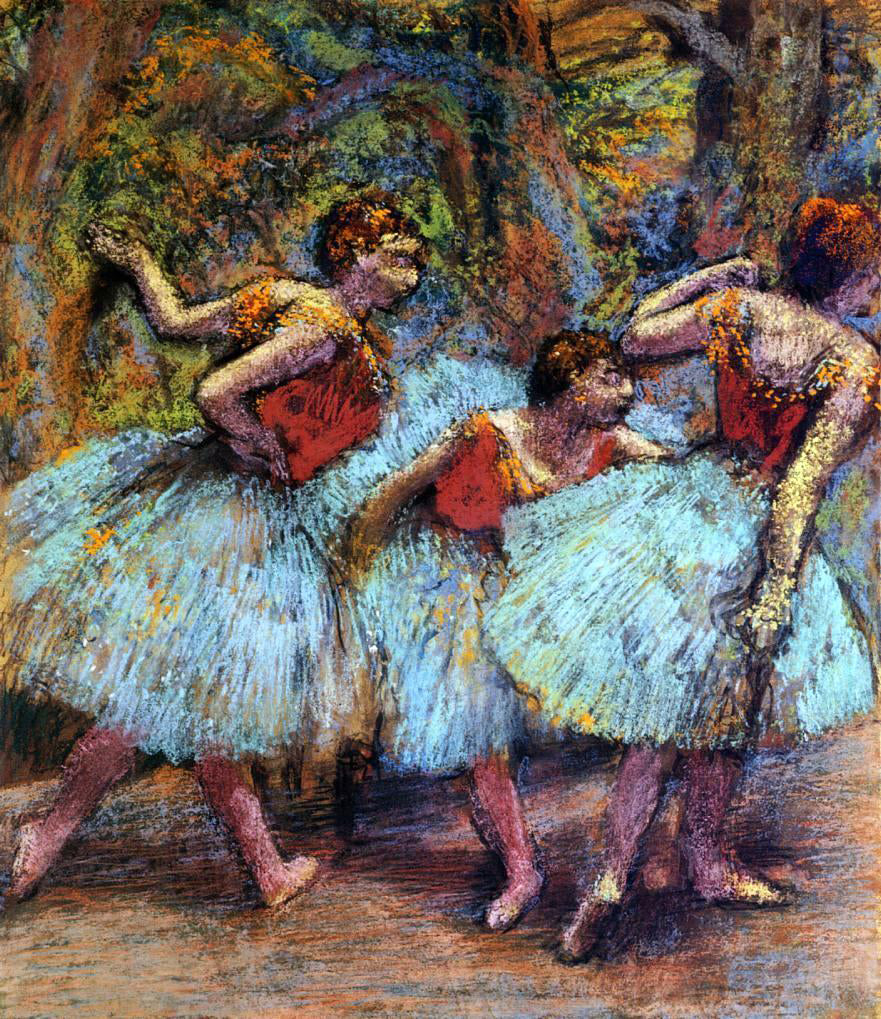 Edgar Degas Three Dancers, Blue Skirts, Red Blouses - Canvas Print