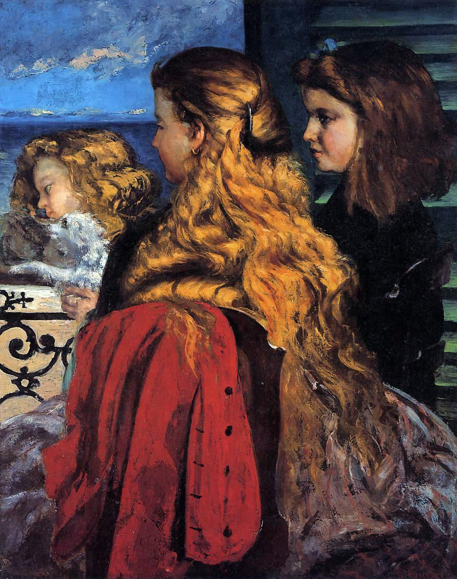 Gustave Courbet Three English Girls at a Window - Canvas Print