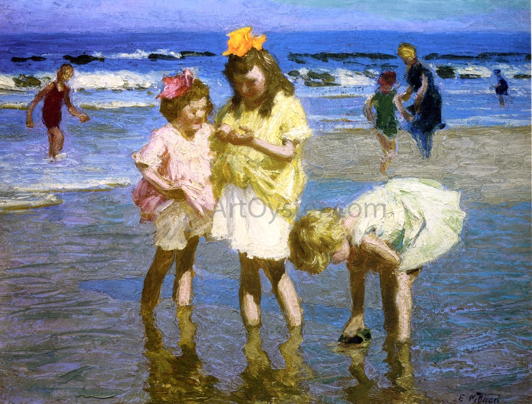 Edward Potthast Three Girls at the Seashore - Canvas Print