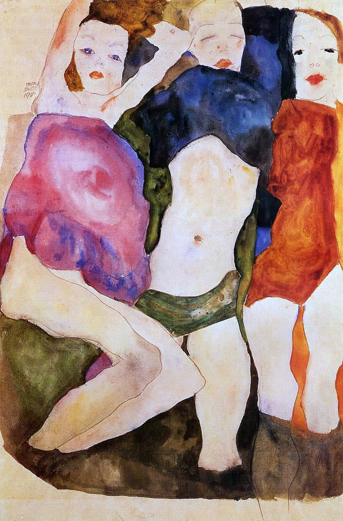 Egon Schiele Three Girls - Canvas Print