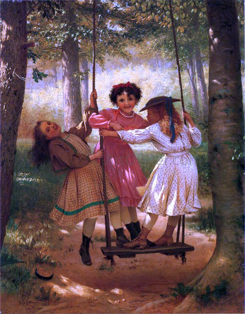 John George Brown Three Girls on a Swing - Canvas Print