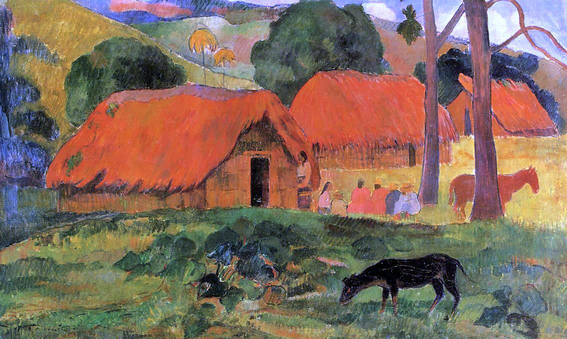 Paul Gauguin Three Huts, Tahiti - Canvas Print