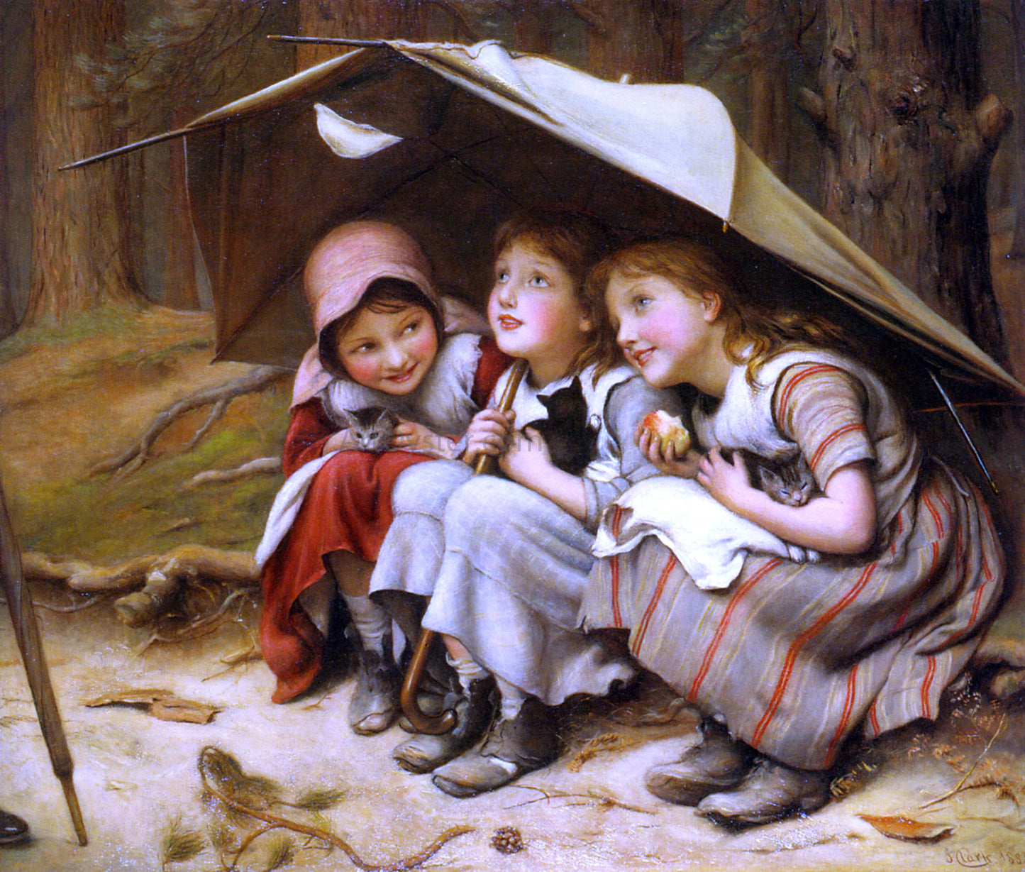 Joseph Clark A Three Little Kittens Scene - Canvas Print