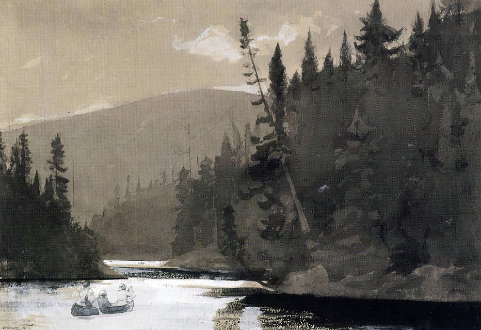 Winslow Homer Three Men in a Canoe - Canvas Print