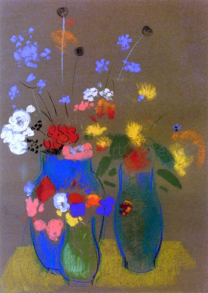 Odilon Redon Three Vases of Flowers - Canvas Print