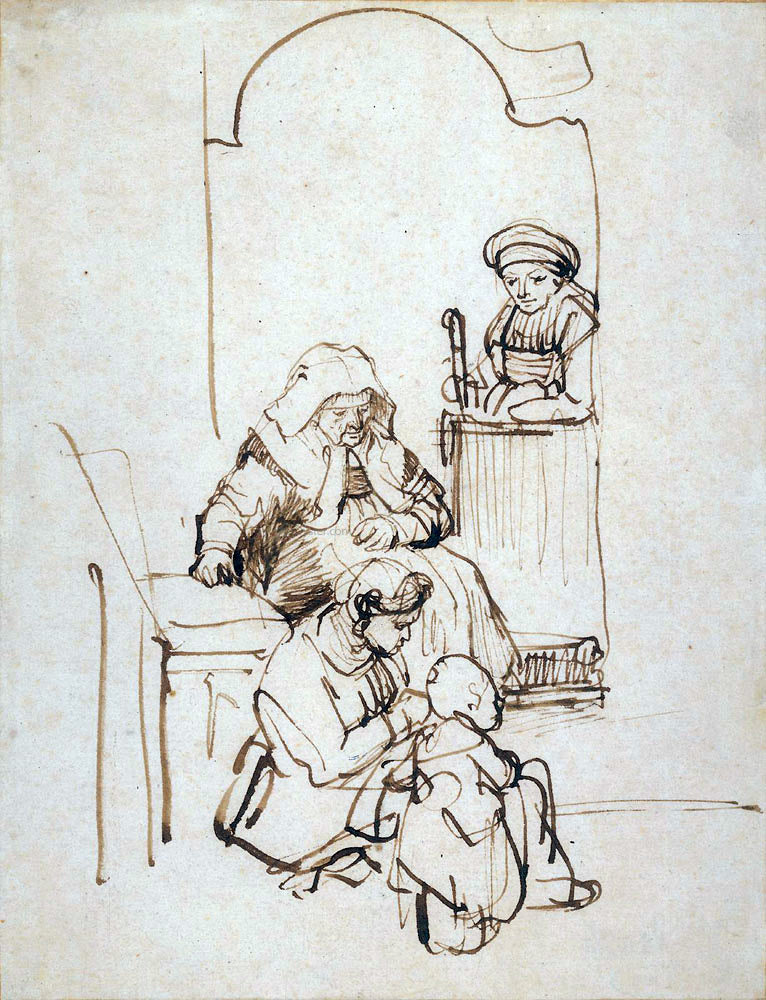 Rembrandt Van Rijn Three Women and a Child at the Door - Canvas Print