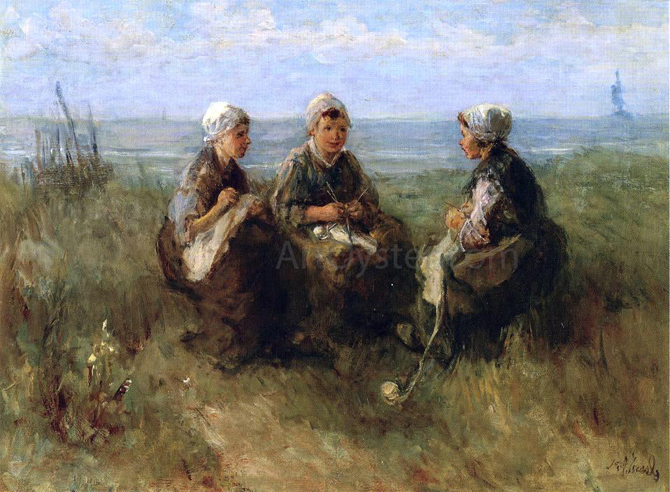 Jozef Israels Three Women Knitting by the Sea - Canvas Print
