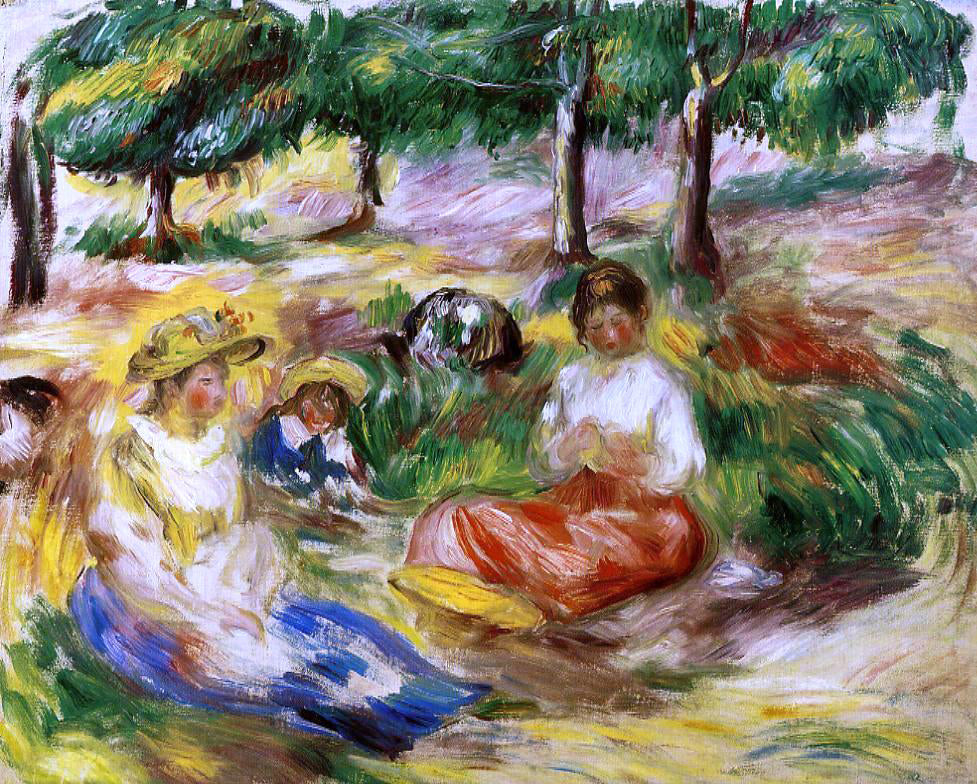 Pierre Auguste Renoir Three Young Girls Sitting in the Grass - Canvas Print