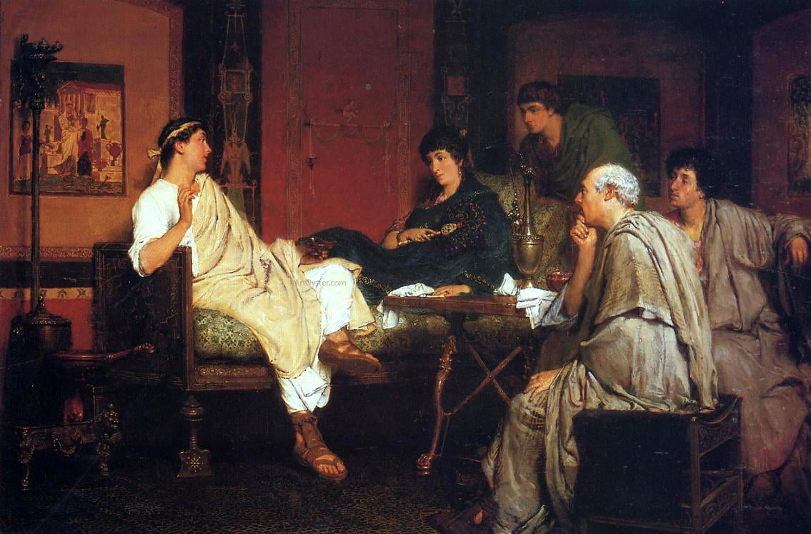 Sir Lawrence Alma-Tadema Tibulius at Delia's - Canvas Print