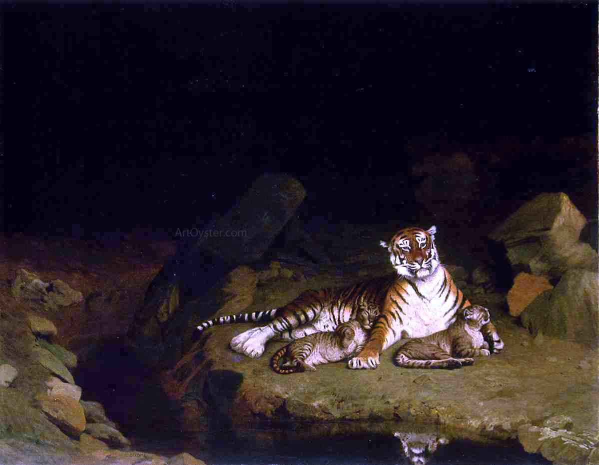 Jean-Leon Gerome Tigress and Her Cubs - Canvas Print