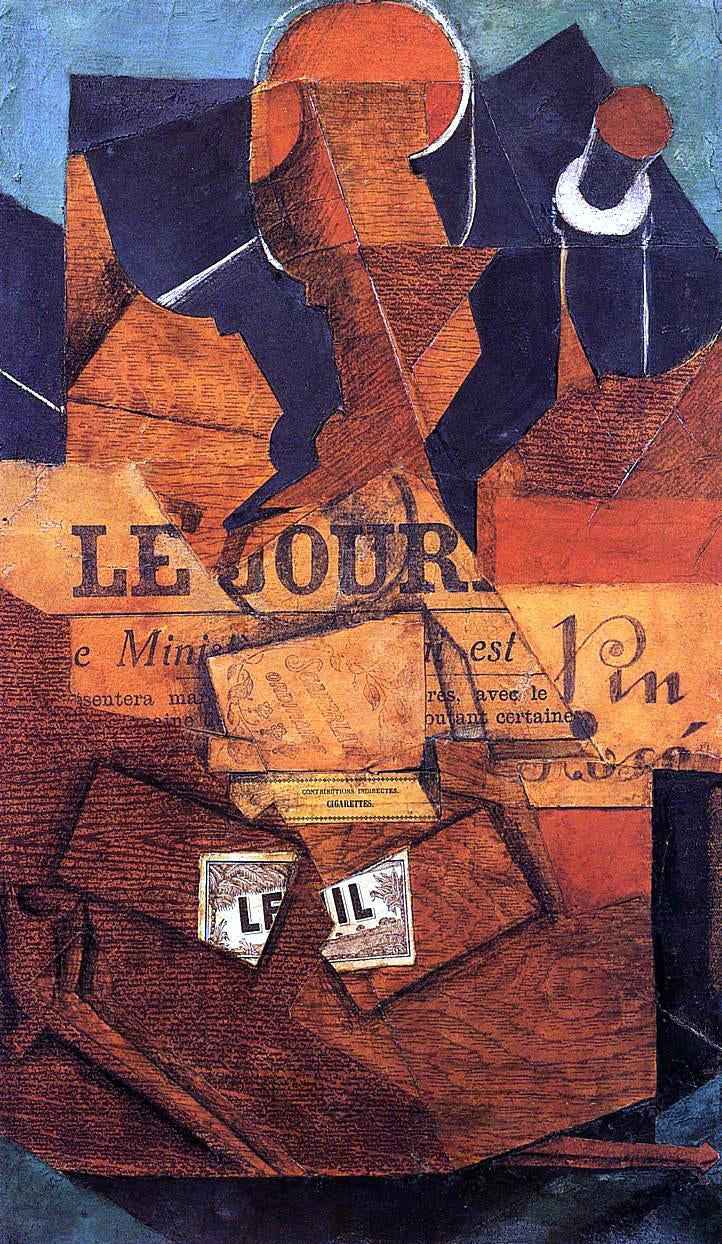 Juan Gris Tobacco, Newspaper and Bottle of Wine - Canvas Print