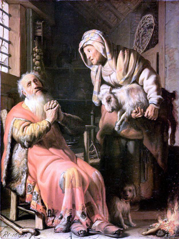 Rembrandt Van Rijn Tobias and Ann with a Goat - Canvas Print