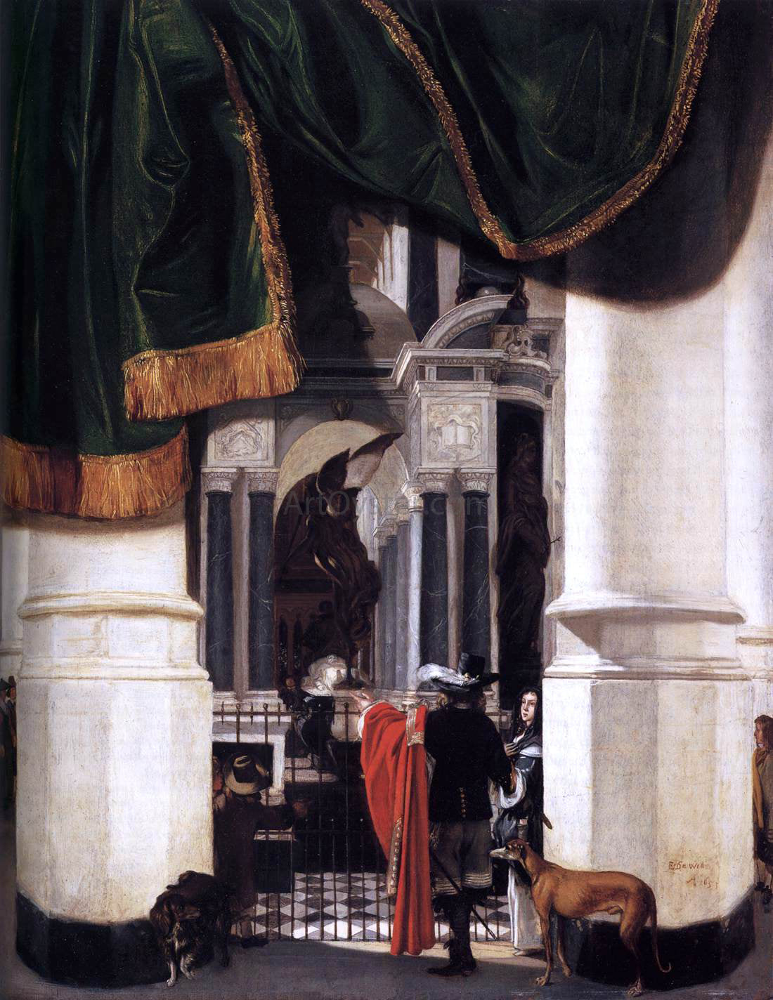 Emanuel De Witte Tomb of William the Silent in the Nieuwe Kerk, Delft, with an Illusionistic Curtain - Canvas Print