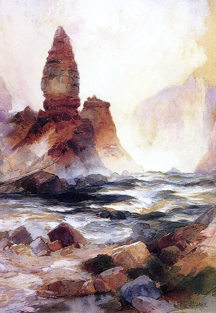 Thomas Moran Tower Falls and Sulphur Rock, Yellowstone - Canvas Print