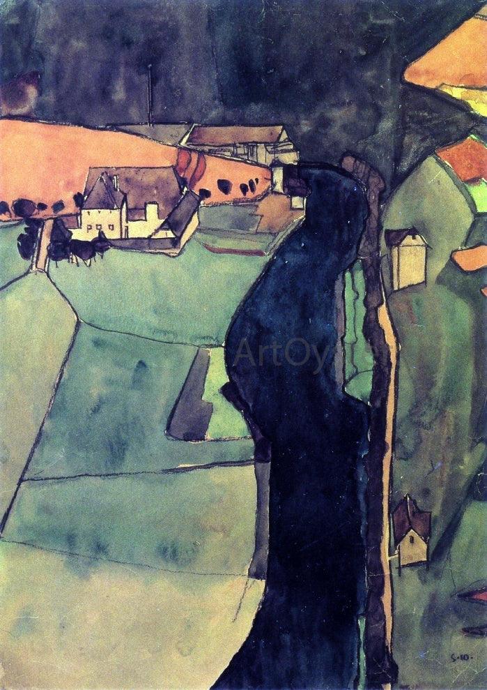 Egon Schiele Town on the Blue River - Canvas Print