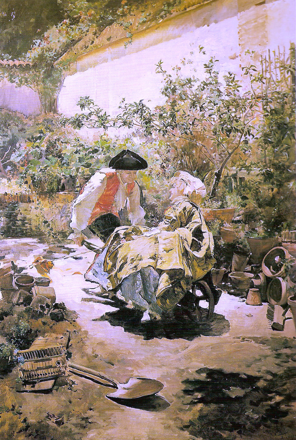 Emilio Sala y Frances Trabajando en el Jardin - Canvas Print