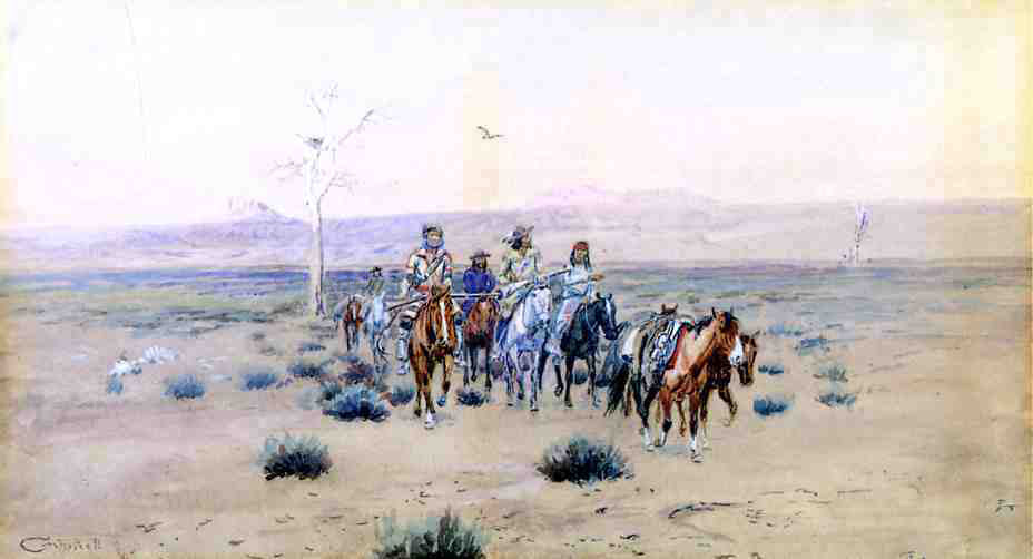 Charles Marion Russell Trappers Crossing the Prarie - Canvas Print