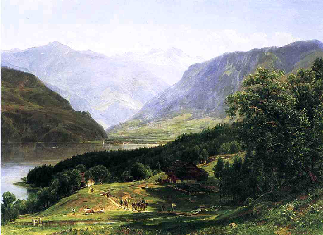 Thomas Worthington Whittredge Travelers in the Swiss Alps - Canvas Print