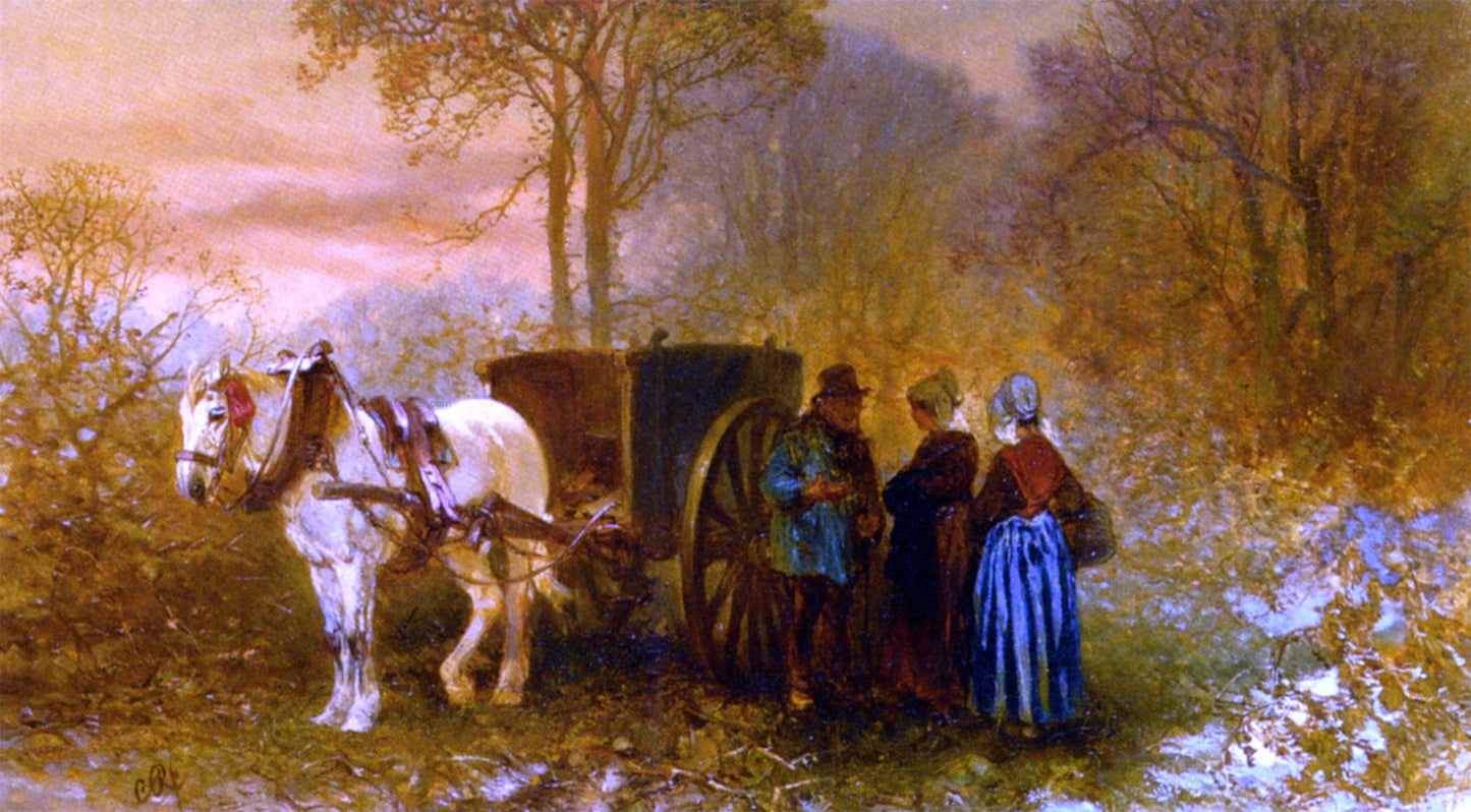 Charles Rochussen Travellers by a Horse and Cart in a Wooded Landscape - Canvas Print