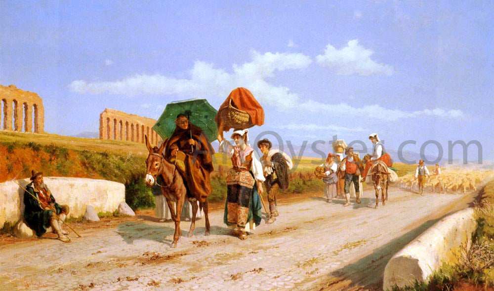 Pietro Gabrini Travellers In The Roman Campagna - Canvas Print