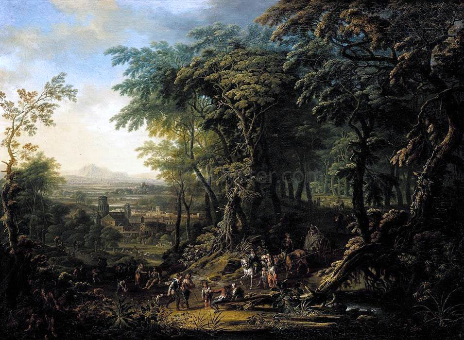Franz Christoph Janneck Travellers on a Forest Road - Canvas Print
