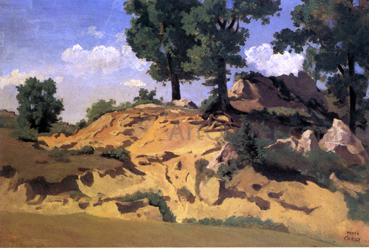 Jean-Baptiste-Camille Corot Trees and Rocks at La Serpentara - Canvas Print