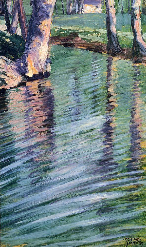 Egon Schiele Trees Mirrored in a Pond - Canvas Print