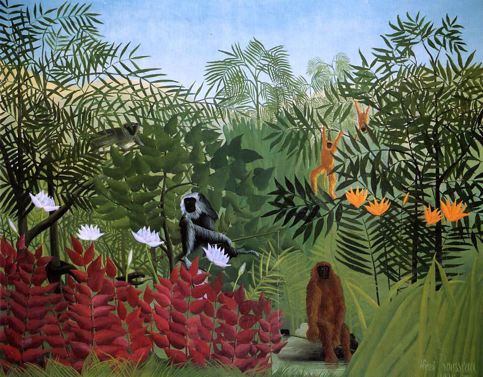 Henri Rousseau A Tropical Forest with Apes and Snake - Canvas Print