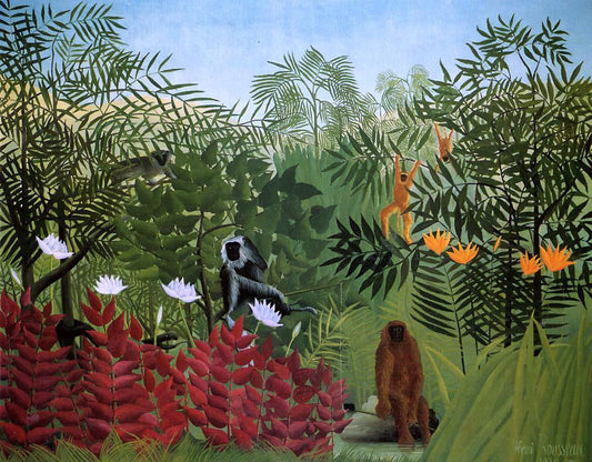 Henri Rousseau A Tropical Forest with Apes and Snake - Canvas Print