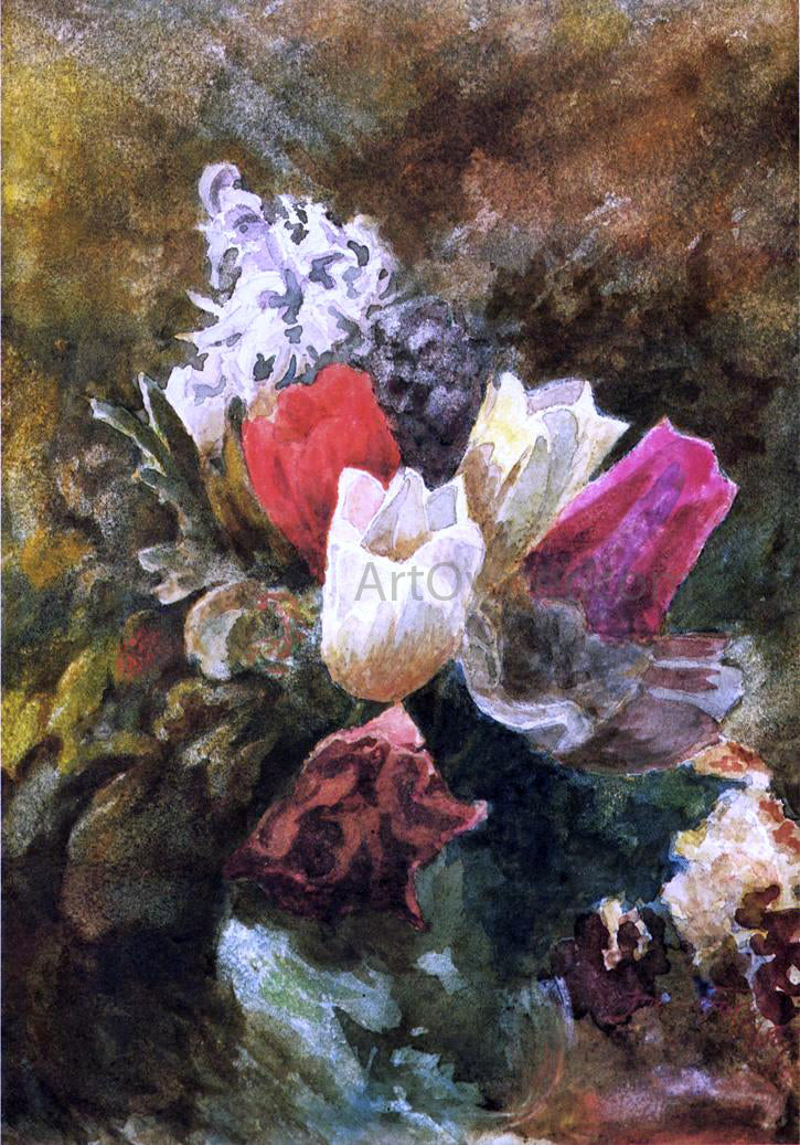 John La Farge Tulips and Hyacinths - Canvas Print