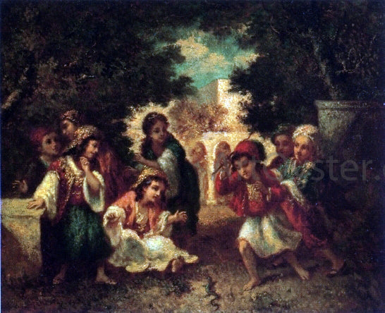 Narcisse Virgilio Diaz De la Pena Turkish Children Playing with a Lizard - Canvas Print