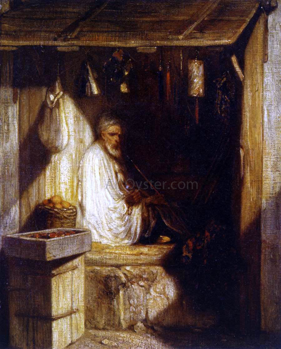 Alexandre Gabriel Decamps Turkish Merchant Smoking in His Shop - Canvas Print