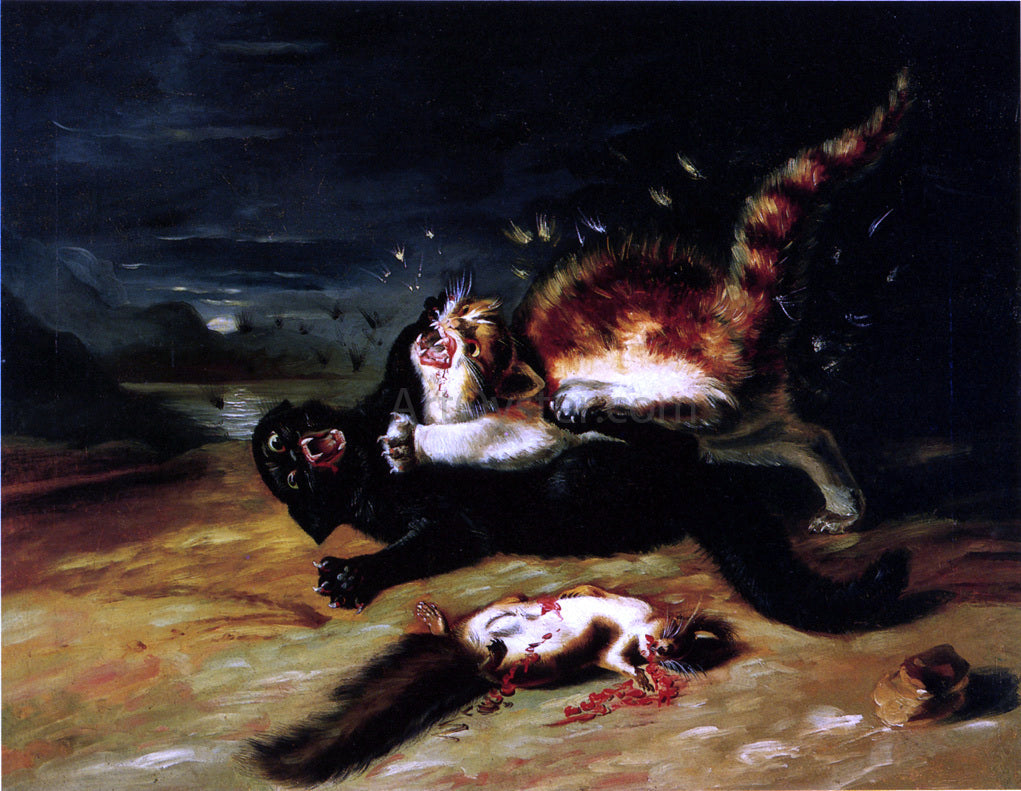 John James Audubon Two Cats Fighting - Canvas Print