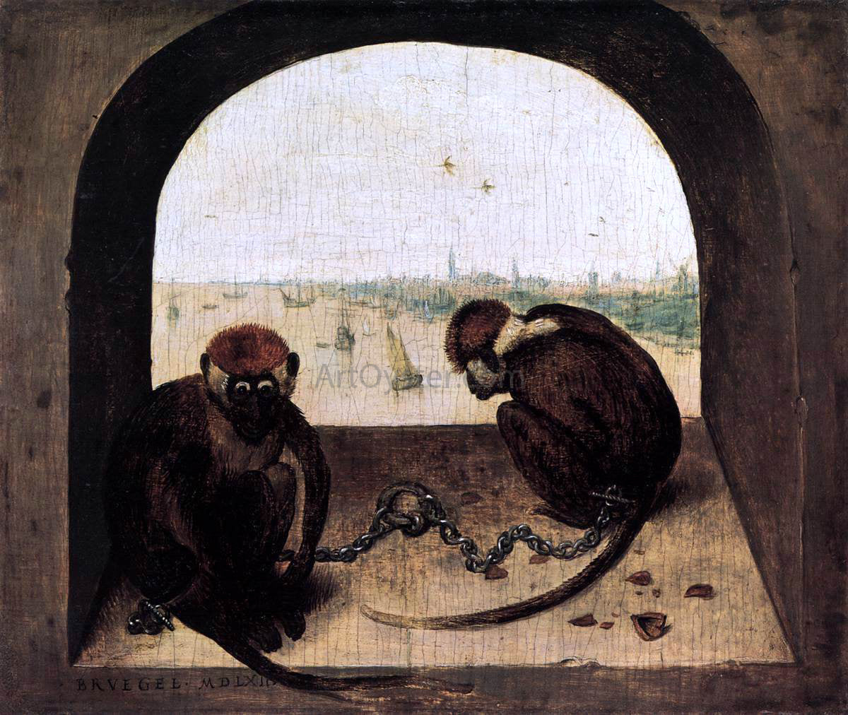 The Elder Pieter Bruegel Two Chained Monkeys - Canvas Print