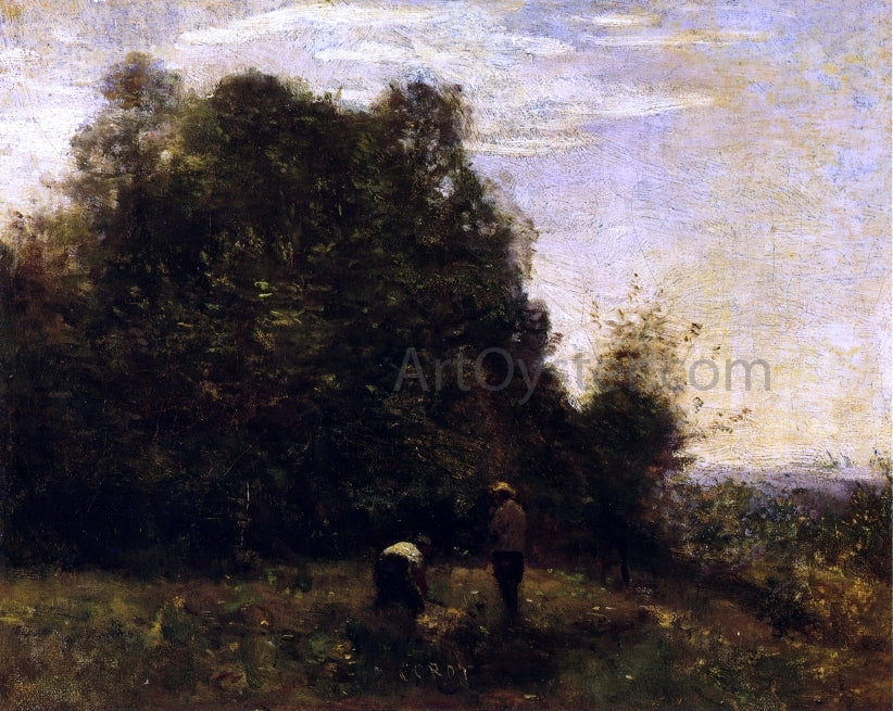 Jean-Baptiste-Camille Corot Two Figures - Working in the Fields - Canvas Print
