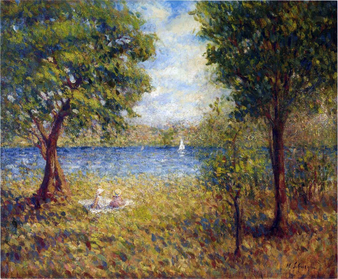 Henri Lebasque Two Girls by the Eau river - Canvas Print