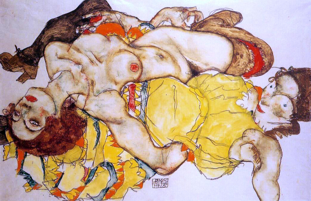 Egon Schiele Two Girls Lying Entwined - Canvas Print