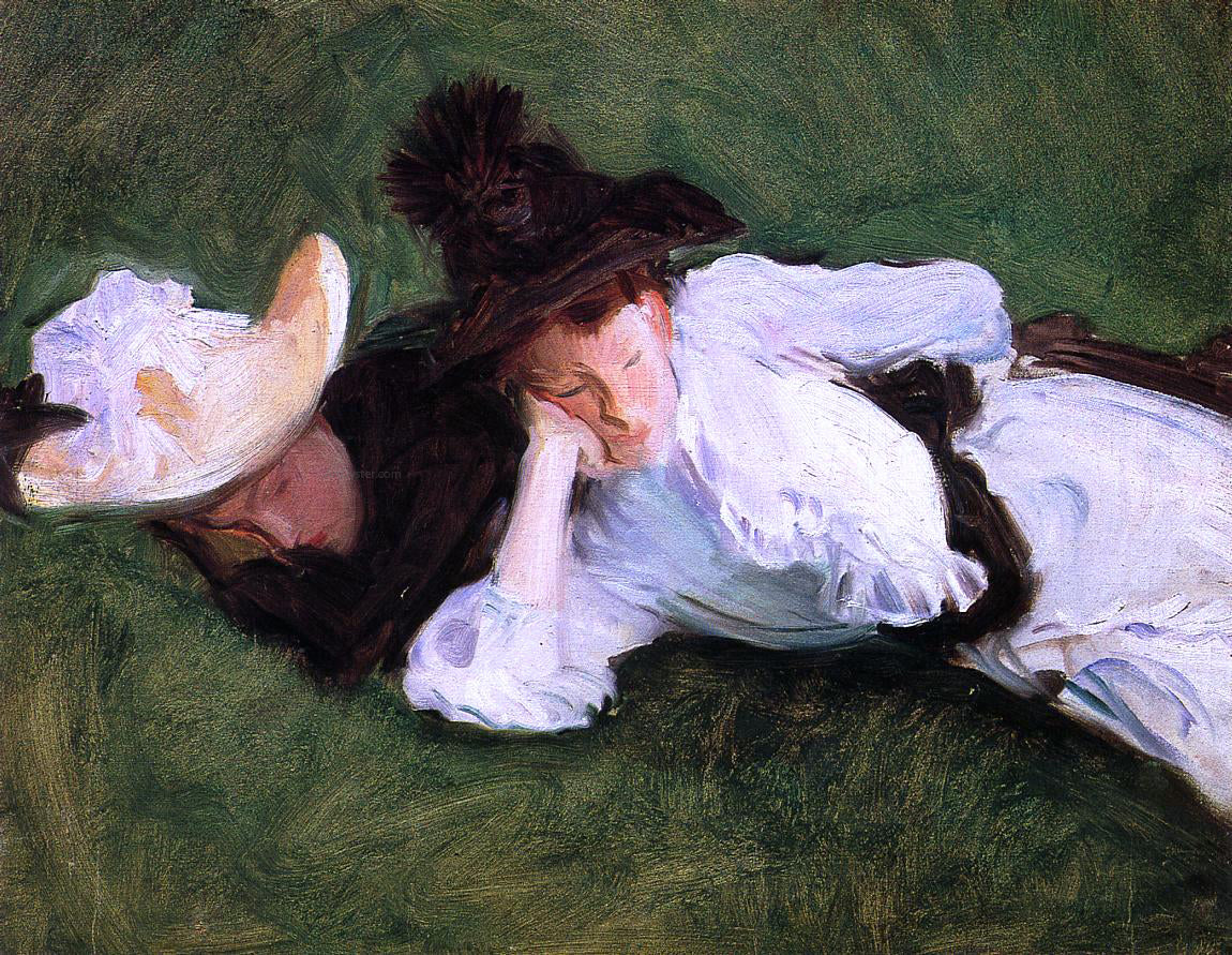 John Singer Sargent Two Girls Lying on the Grass - Canvas Print