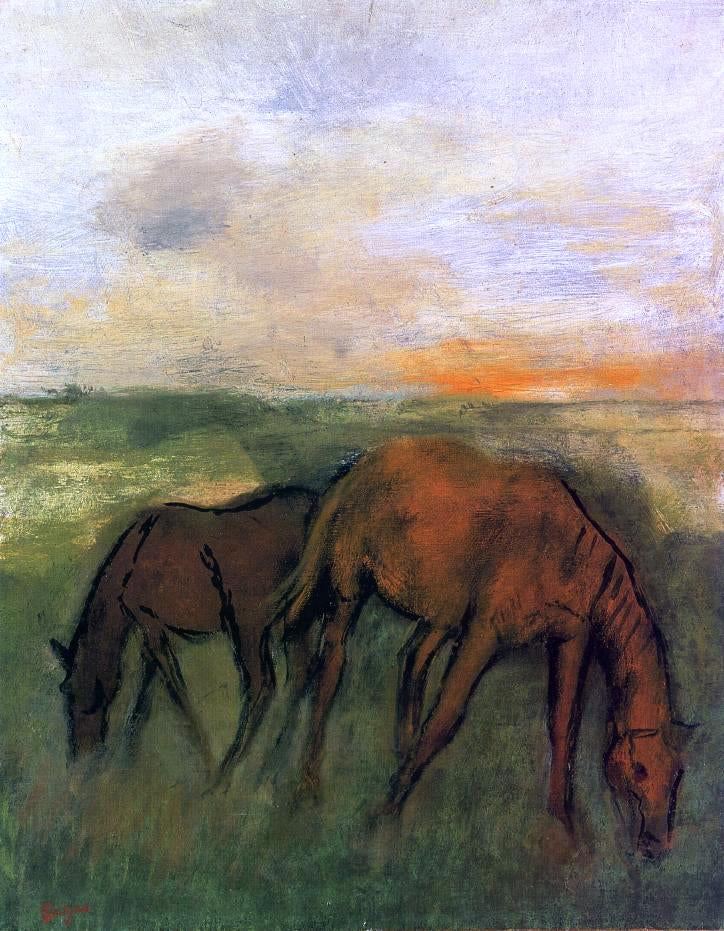 Edgar Degas Two Horses in a Pasture - Canvas Print