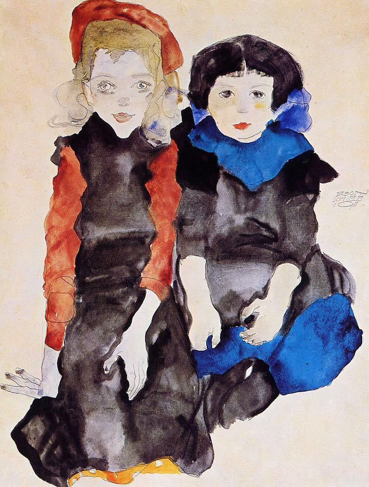 Egon Schiele Two Little Girls - Canvas Print