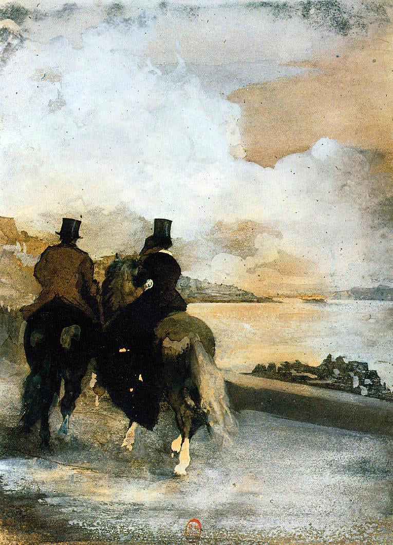 Edgar Degas Two Riders by a Lake - Canvas Print