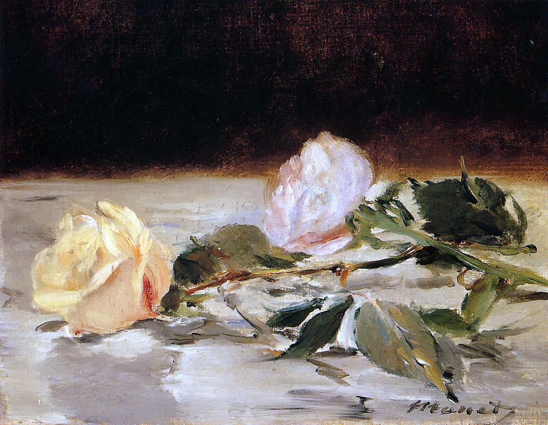 Edouard Manet Two Roses on a Tablecloth - Canvas Print