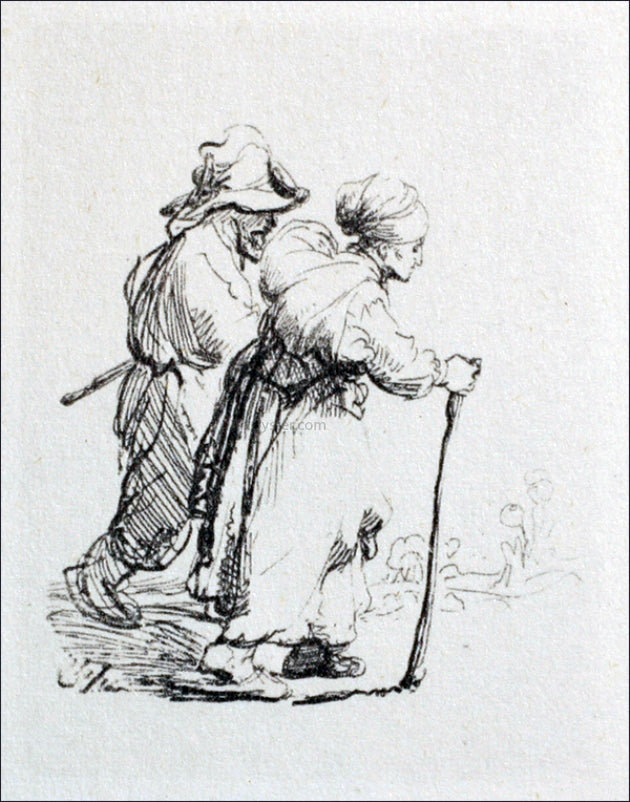 Rembrandt Van Rijn Two Travelling Peasants - Canvas Print