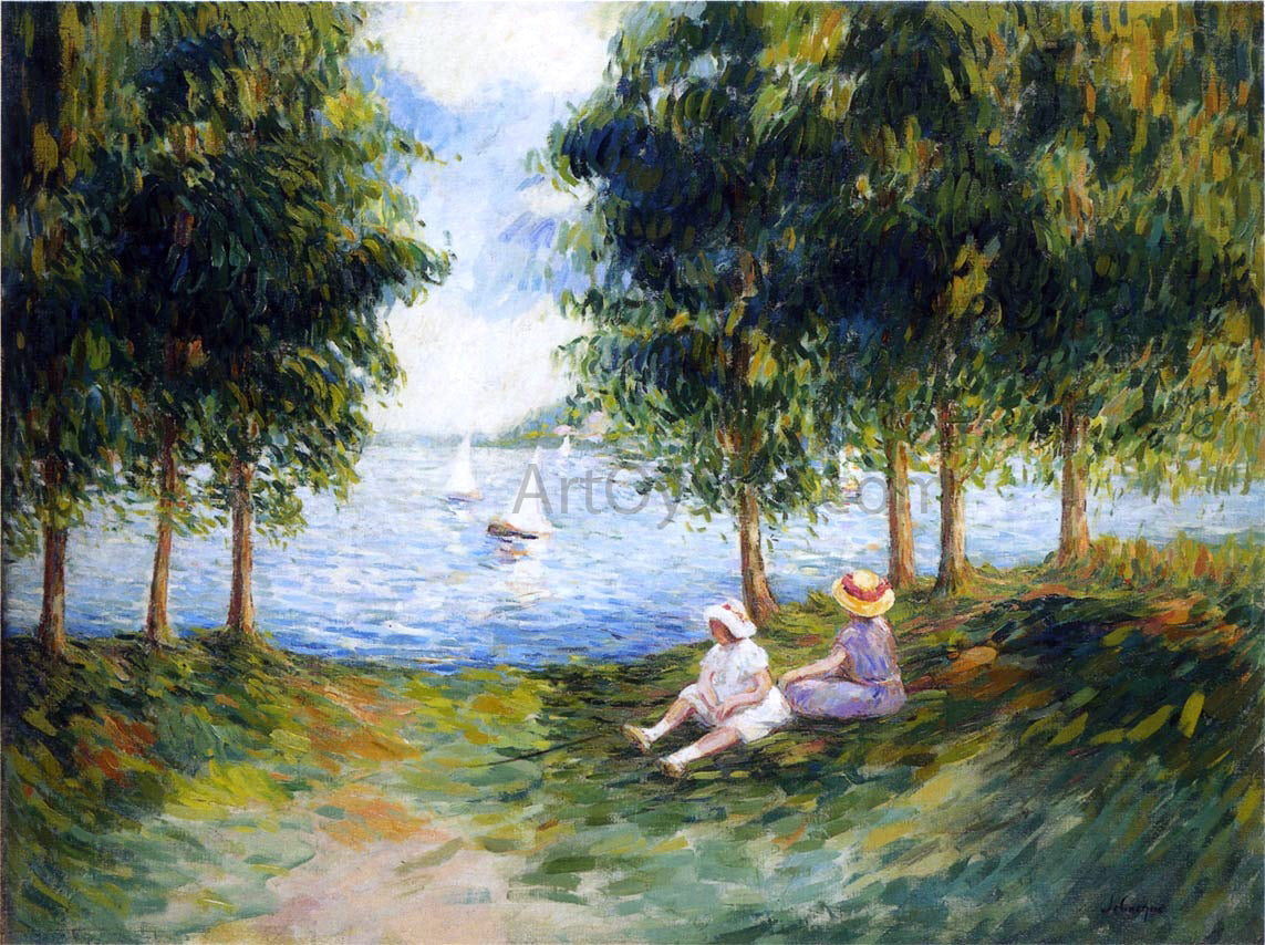 Henri Lebasque Two Young Girls by the River Eau - Canvas Print