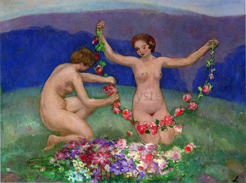 Henri Lebasque Two Young Girls with Garlands - Canvas Print