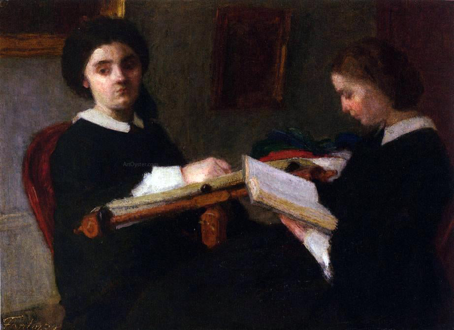 Henri Fantin-Latour Two Young Women, Embroidering and Reading - Canvas Print